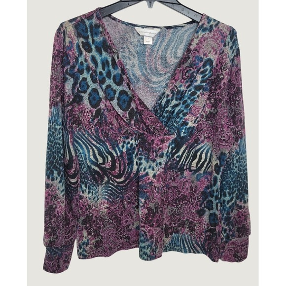 Christopher & Banks Tops - Christopher & Banks Top Animal Print Paisley Faux Wrap V-Neck Purple Teal Large